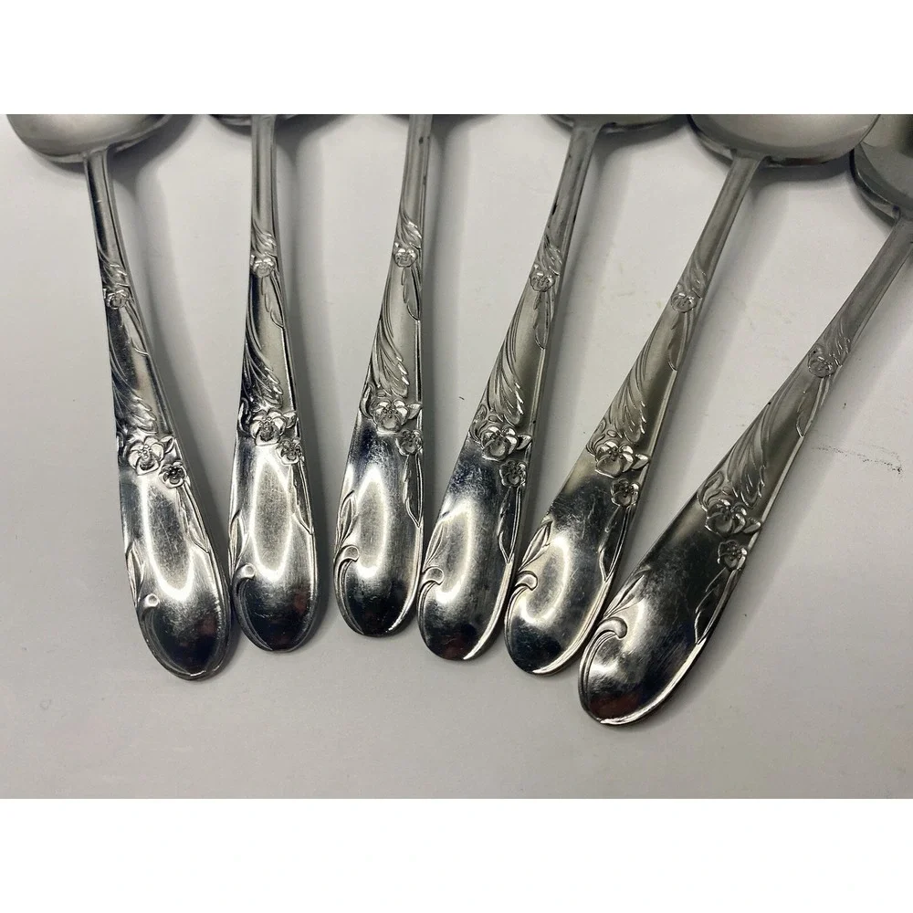 N.S. Co. National Stainless Japan Hibiscus Pattern Teaspoons Replacements Lot 6